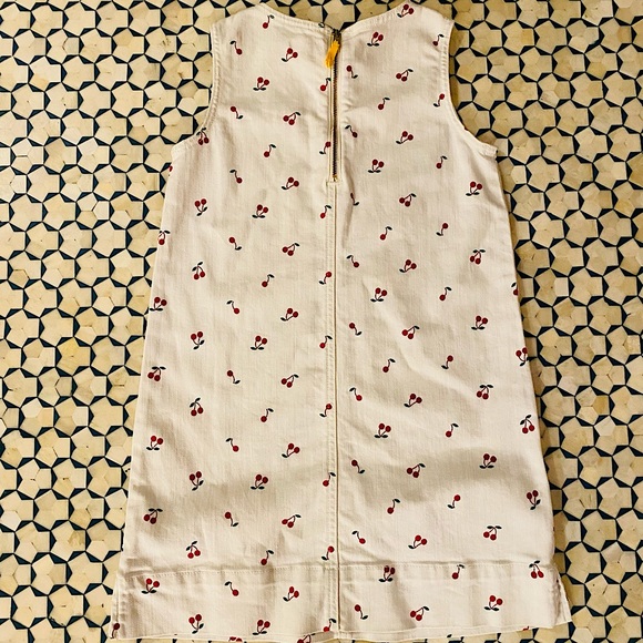 Crewcuts White Denim Jumper Dress With Red Cherry Design size 8 - Picture 3 of 4